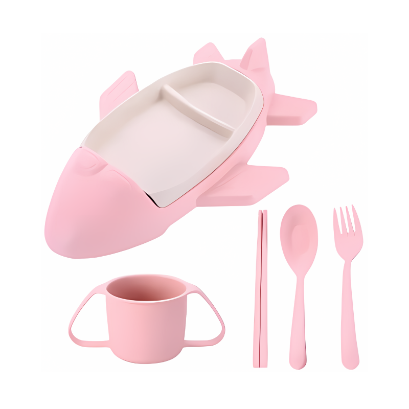 Assiette en forme d'avion rose pour repas amusants