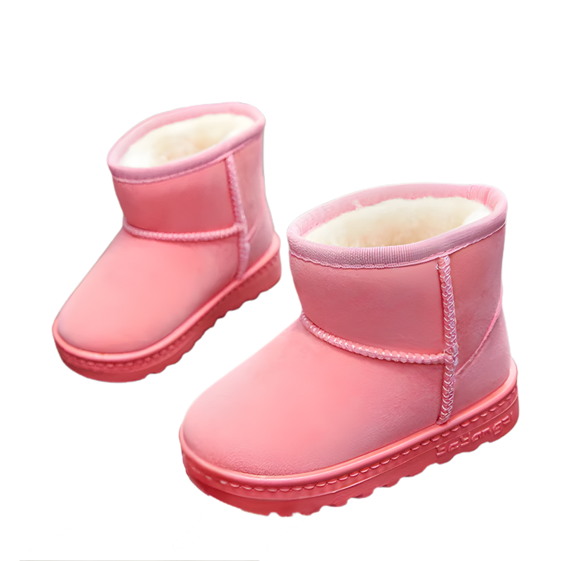 Bottes roses en velours pour enfants, semelle antidérapante
