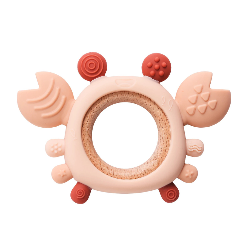 Anneau de dentition en bois, couleur rose, pour gencives sensibles