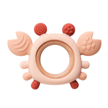 Anneau de dentition en bois, couleur rose, pour gencives sensibles