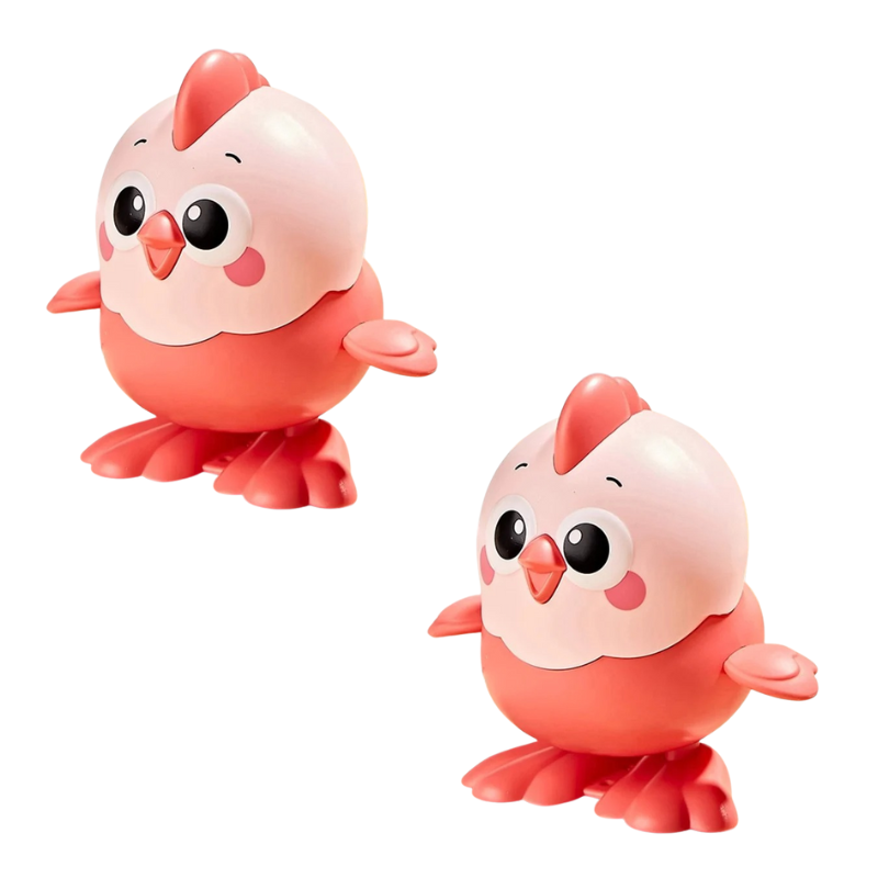 Jouet poule à remonter en plastique rose doux