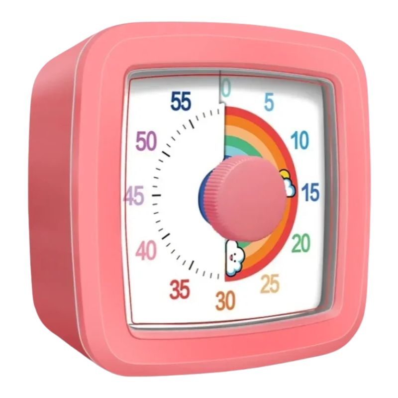 Minuteur visuel rose pour enfants, gros plan