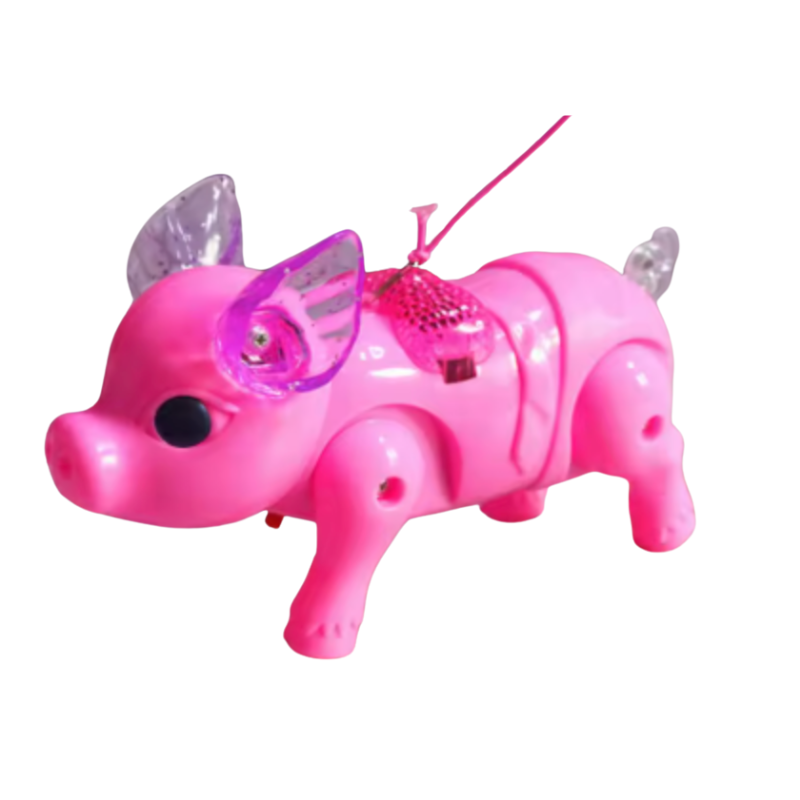 Cochon musical rose en plastique avec lumières