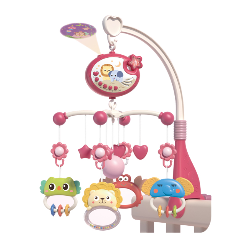 Mobile musical avec étoiles roses pour berceau de bébé