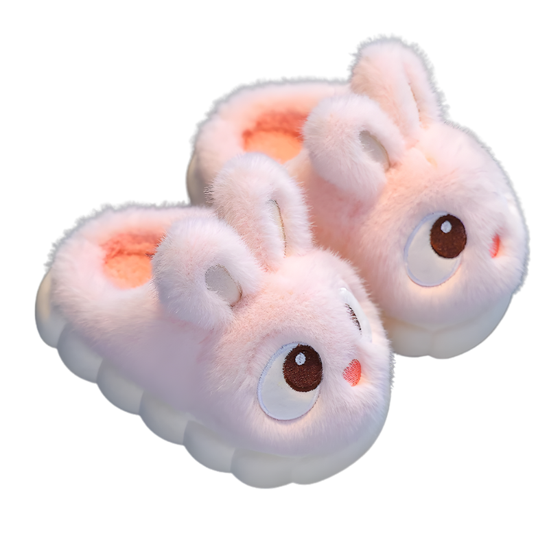 Chaussons en peluche rose pour enfant, semelle antidérapante