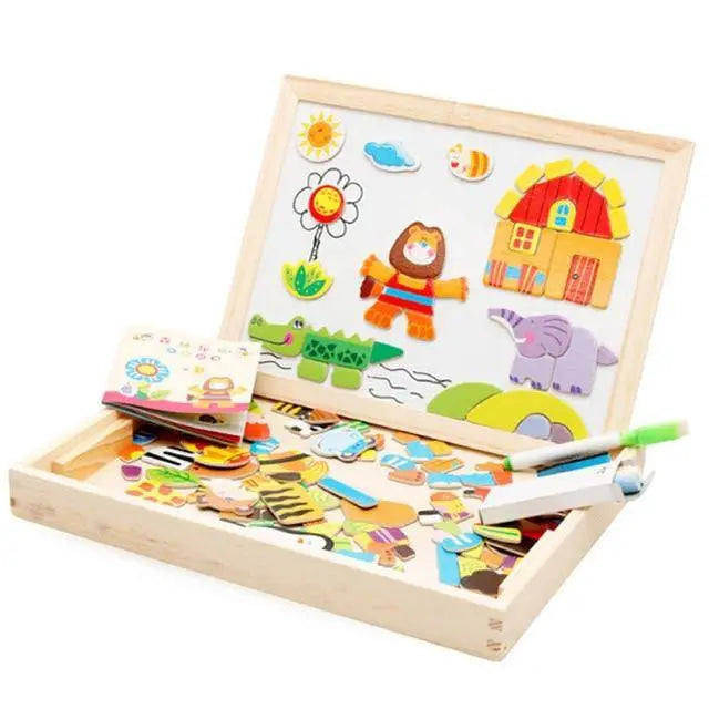 Enfant concentré sur l'assemblage d'un puzzle magnétique