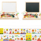Enfant jouant avec un puzzle magnétique en bois sur une table