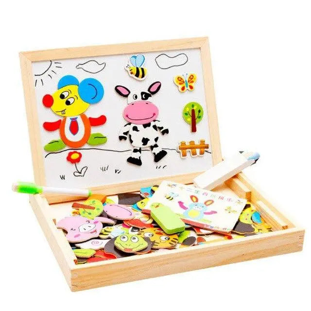Puzzle magnétique en cours d'assemblage par un enfant