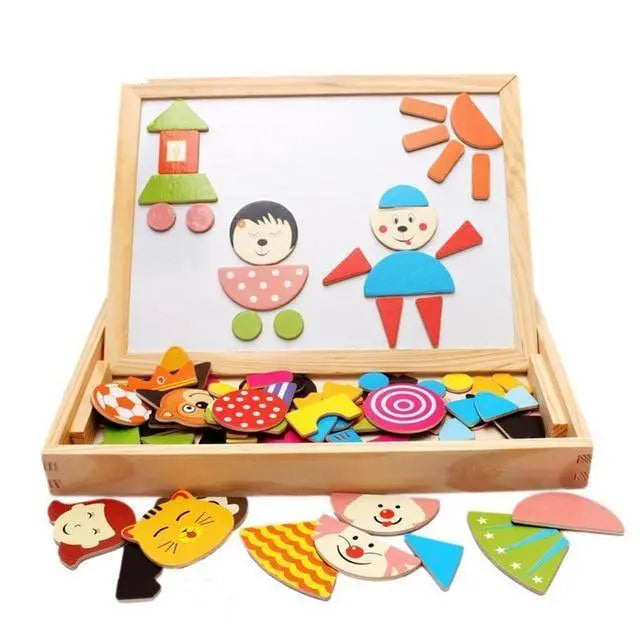 Vue d'ensemble d'un puzzle magnétique terminé sur une table