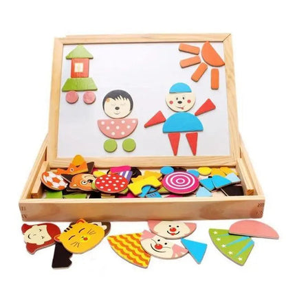 Vue d'ensemble d'un puzzle magnétique terminé sur une table