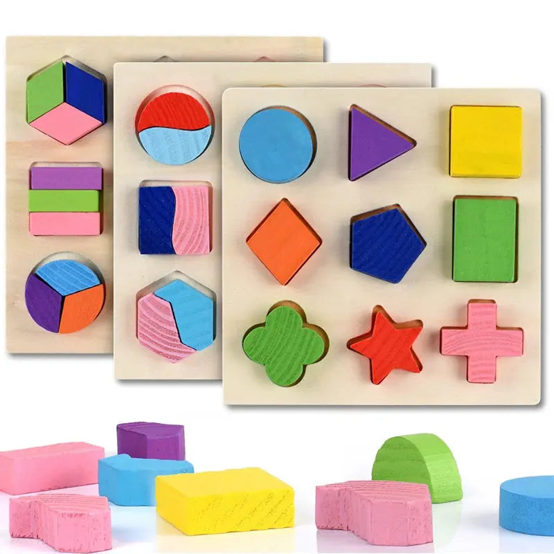 Puzzle en bois avec formes géométriques colorées pour enfants