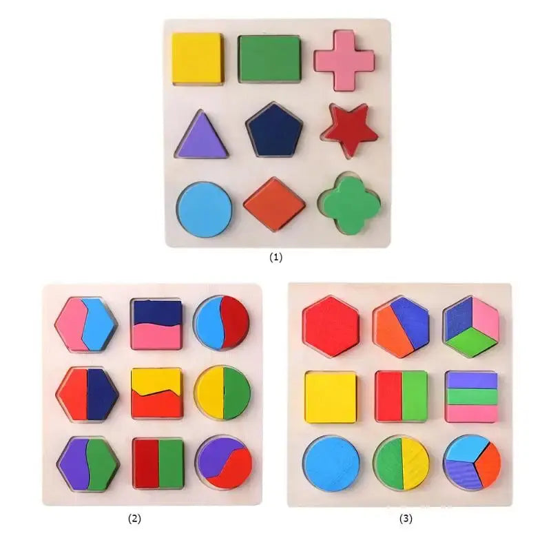 Enfant jouant avec un puzzle de formes en bois