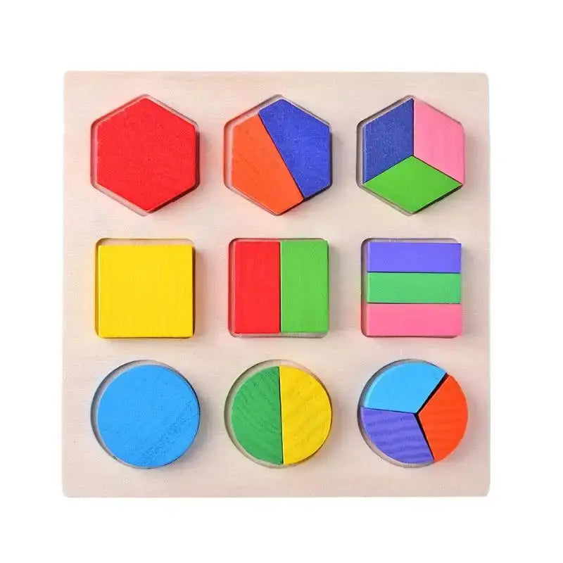 Détails des formes géométriques sur un puzzle éducatif en bois