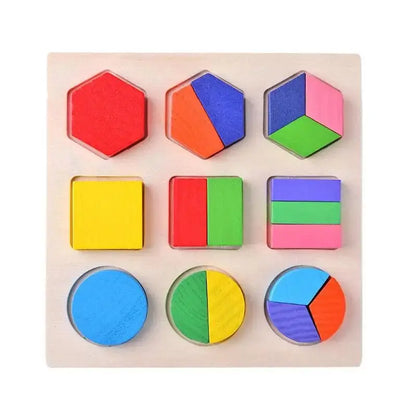 Détails des formes géométriques sur un puzzle éducatif en bois