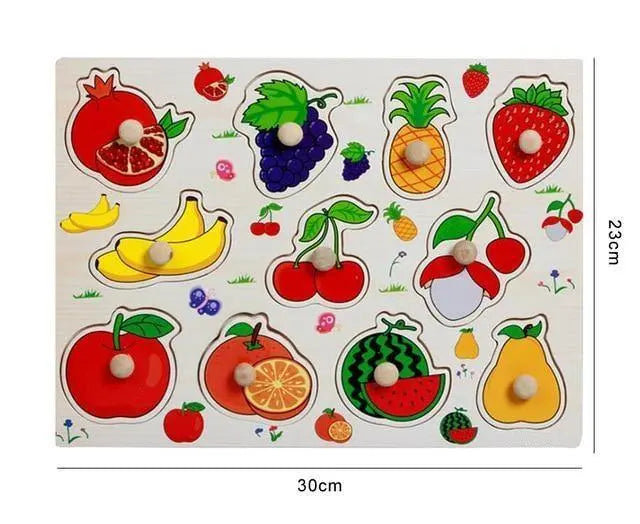 Puzzle en bois avec fruits colorés pour apprentissage ludique