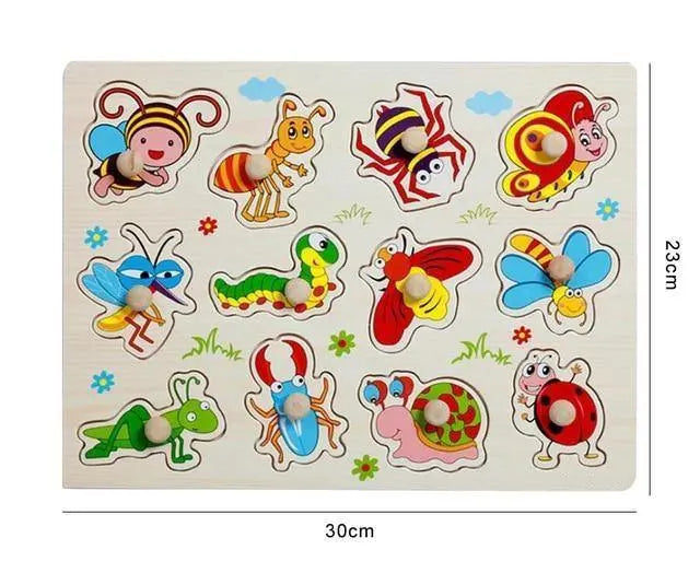Puzzle en bois montrant divers insectes colorés pour enfants