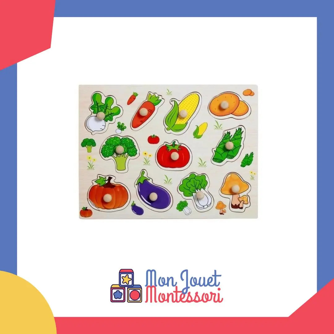 Vue rapprochée de légumes en bois pour jeu éducatif