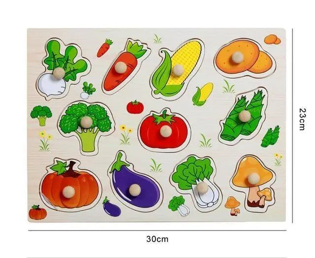 Plateau en bois avec légumes colorés pour apprentissage Montessori