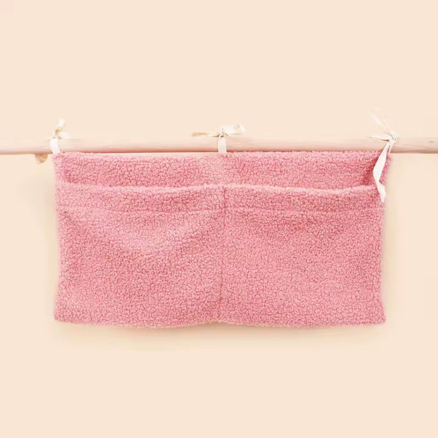 Poche de rangement rose pour lit bébé, tissu molletonné