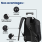Vue de face du sac à dos compressible, ouvert avec poches visibles
