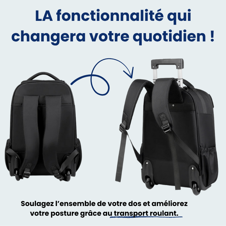 Sac à dos porté par une personne, montrant les bretelles rembourrées