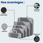 Organisateurs de valise ouverts révélant des vêtements pliés