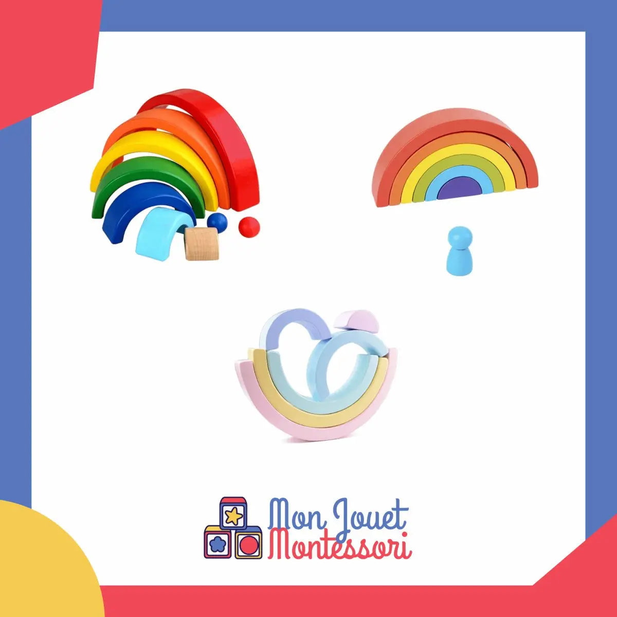 Puzzle arc-en-ciel en bois sur fond blanc