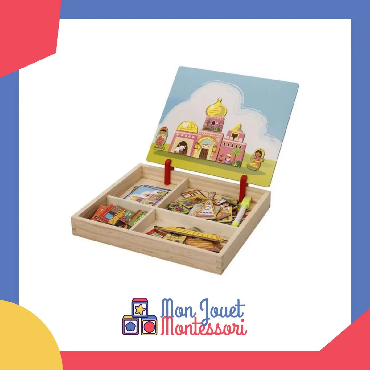 Puzzle magnétique en bois avec pièces colorées assemblées