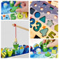 Ensemble de pièces de puzzle en bois, couleurs vives et formes diverses