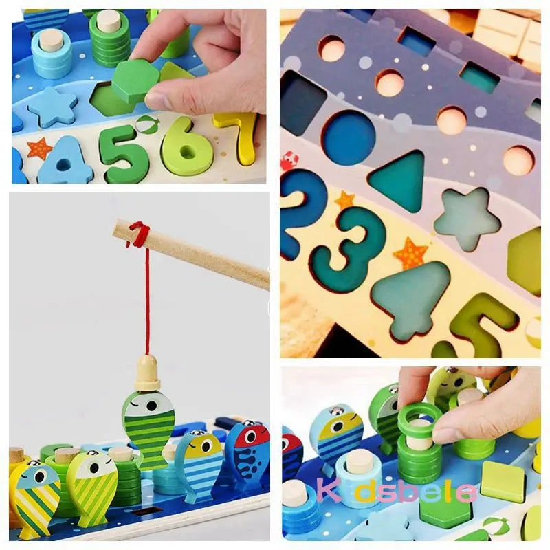 Ensemble de pièces de puzzle en bois, couleurs vives et formes diverses