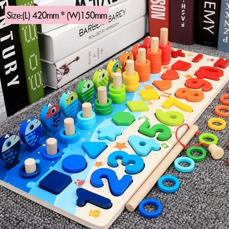 Puzzle en bois avec disques empilables et formes encastrables