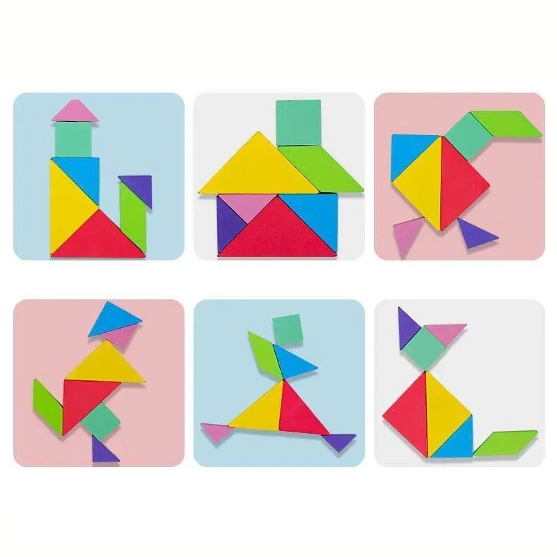 Tangram magnétique avec modèle de maison en bois