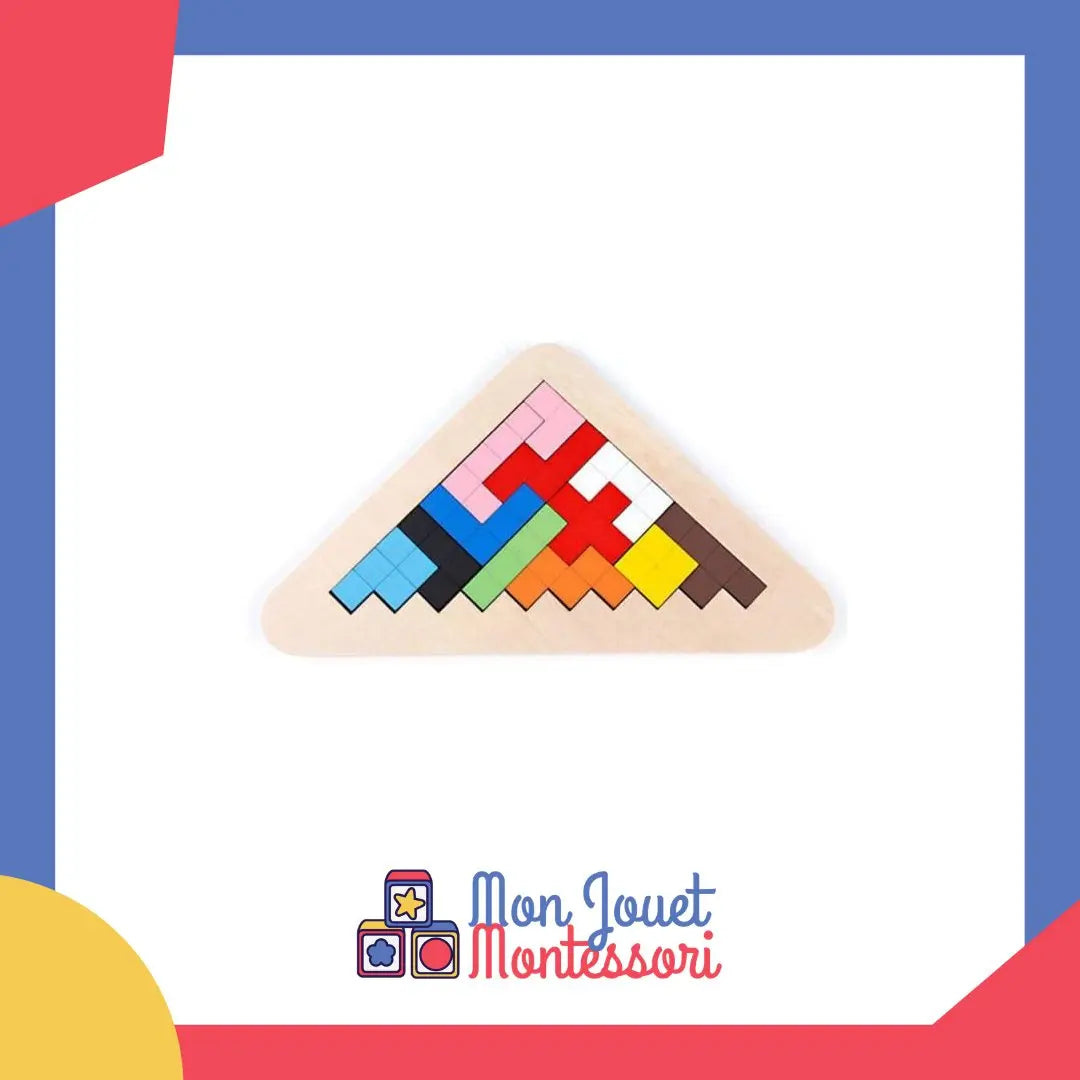 Puzzle Tangram en bois avec pièces multicolores assemblées