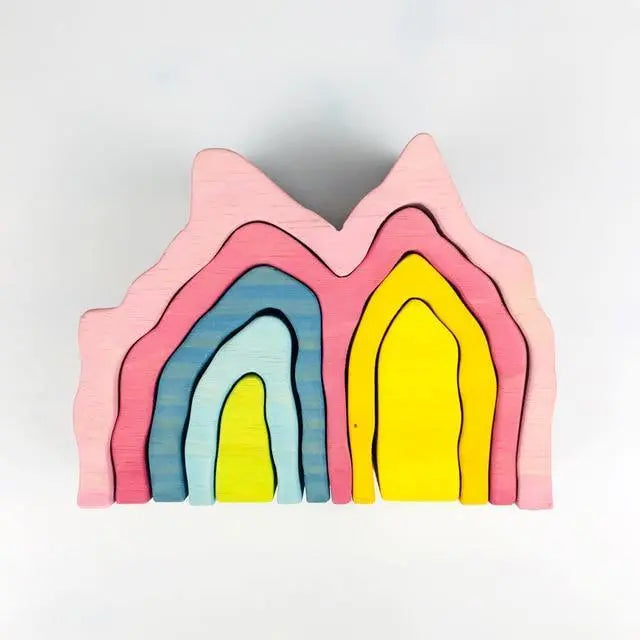 Pièces en bois en forme de maison, jeu d'empilage éducatif