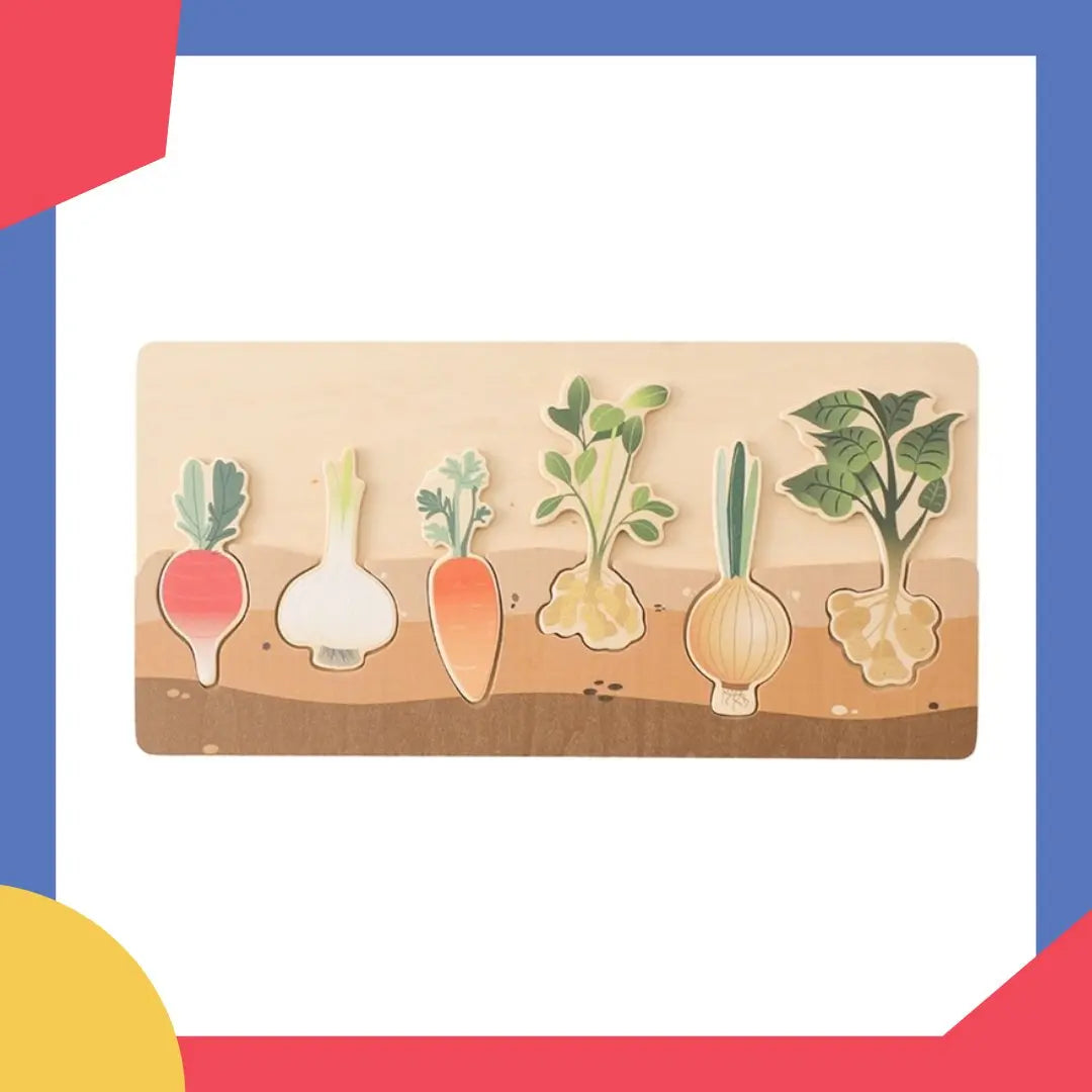 Vue rapprochée des pièces de légumes en bois, détails visibles