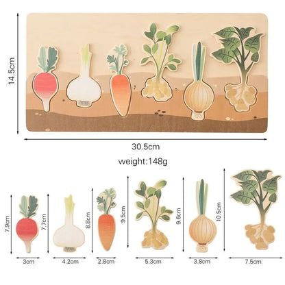 Ensemble complet du puzzle montrant divers légumes souterrains