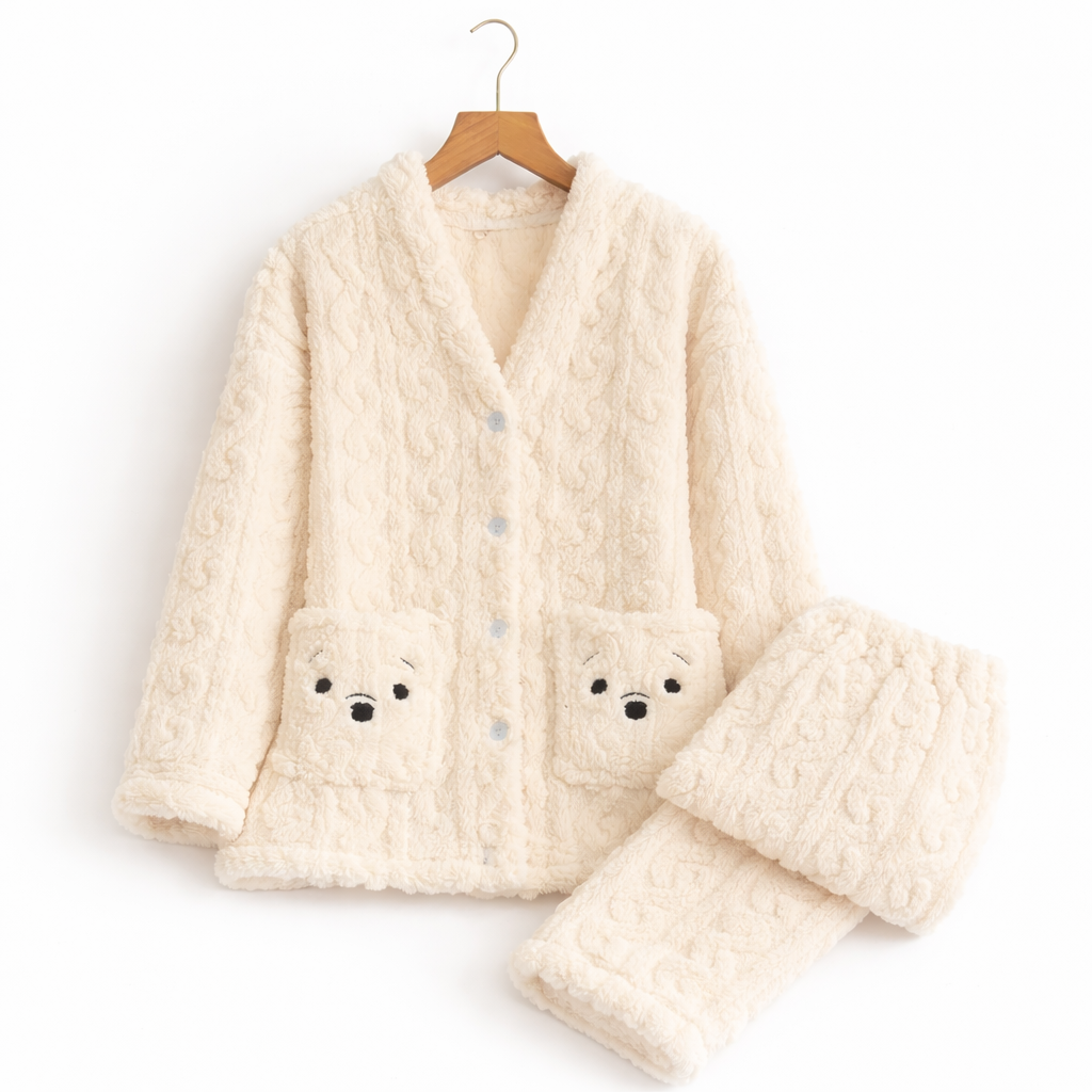Pyjama crème en Pilou Pilou avec poches brodées