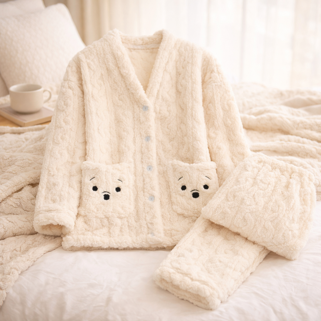 Vue d'ensemble du pyjama crème, tissu croisé élégant