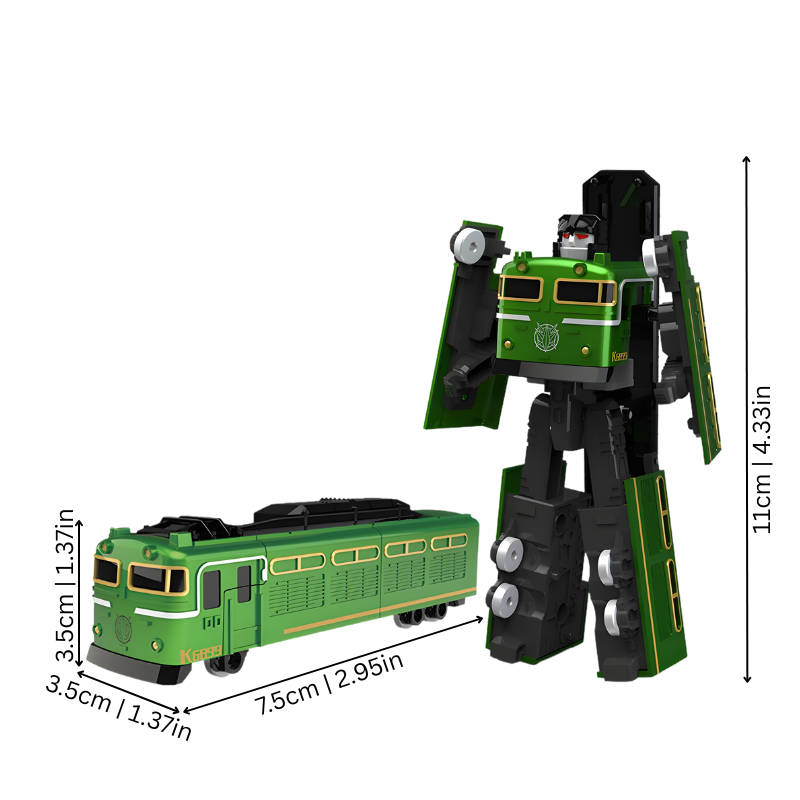 Vue de profil d'un train transformable en robot