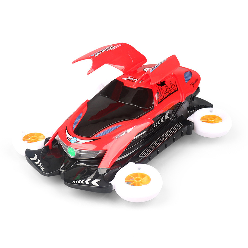 Voiture jouet rouge avec portes ouvertes en action