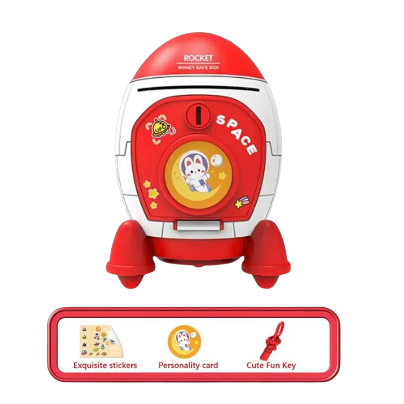 Tirelire fusée en ABS de couleur rouge pour enfants