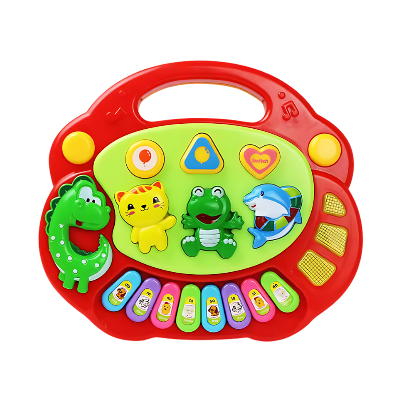 Piano éducatif rouge en ABS avec boutons animaux en relief