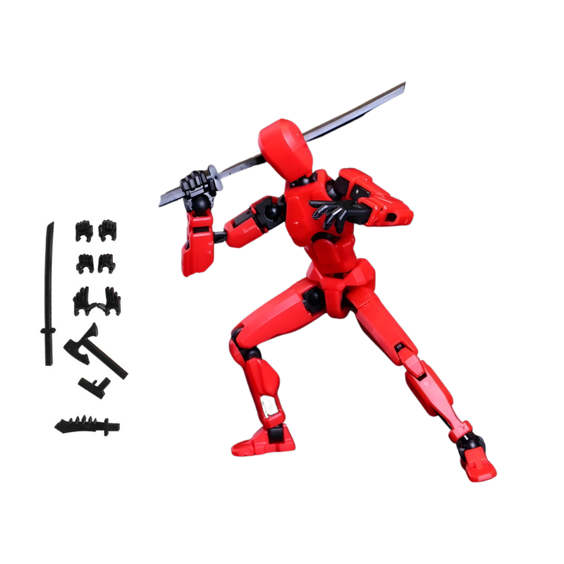 Figurine rouge montrant une pose dynamique
