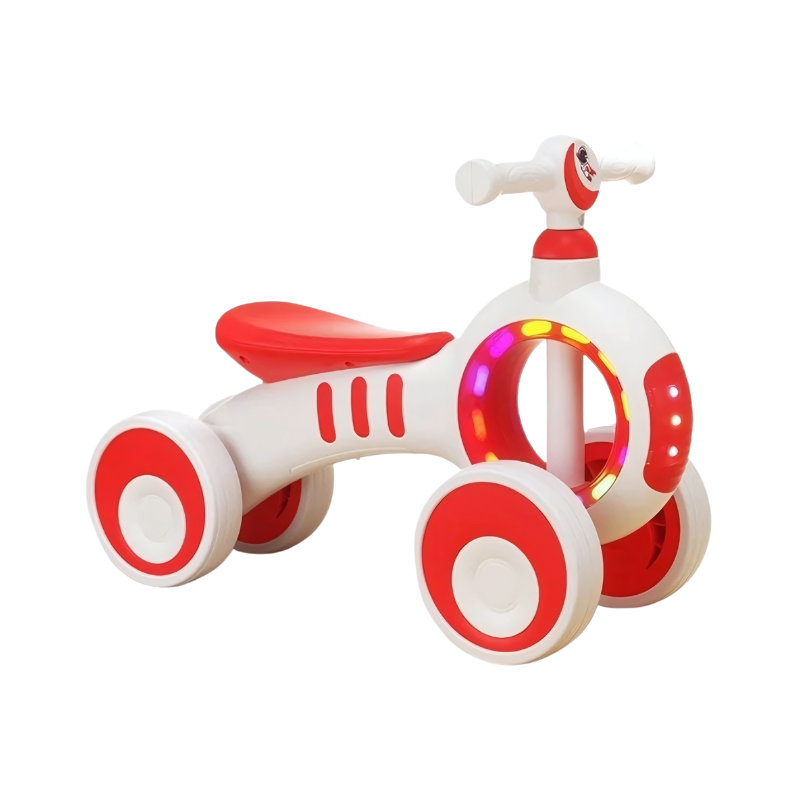 Vélo d'équilibre rouge et blanc, roues stables pour enfants
