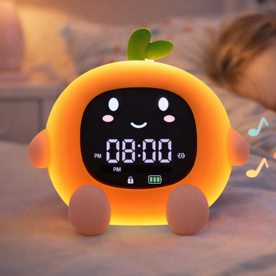 Réveil veilleuse en forme d'orange avec écran LED allumé