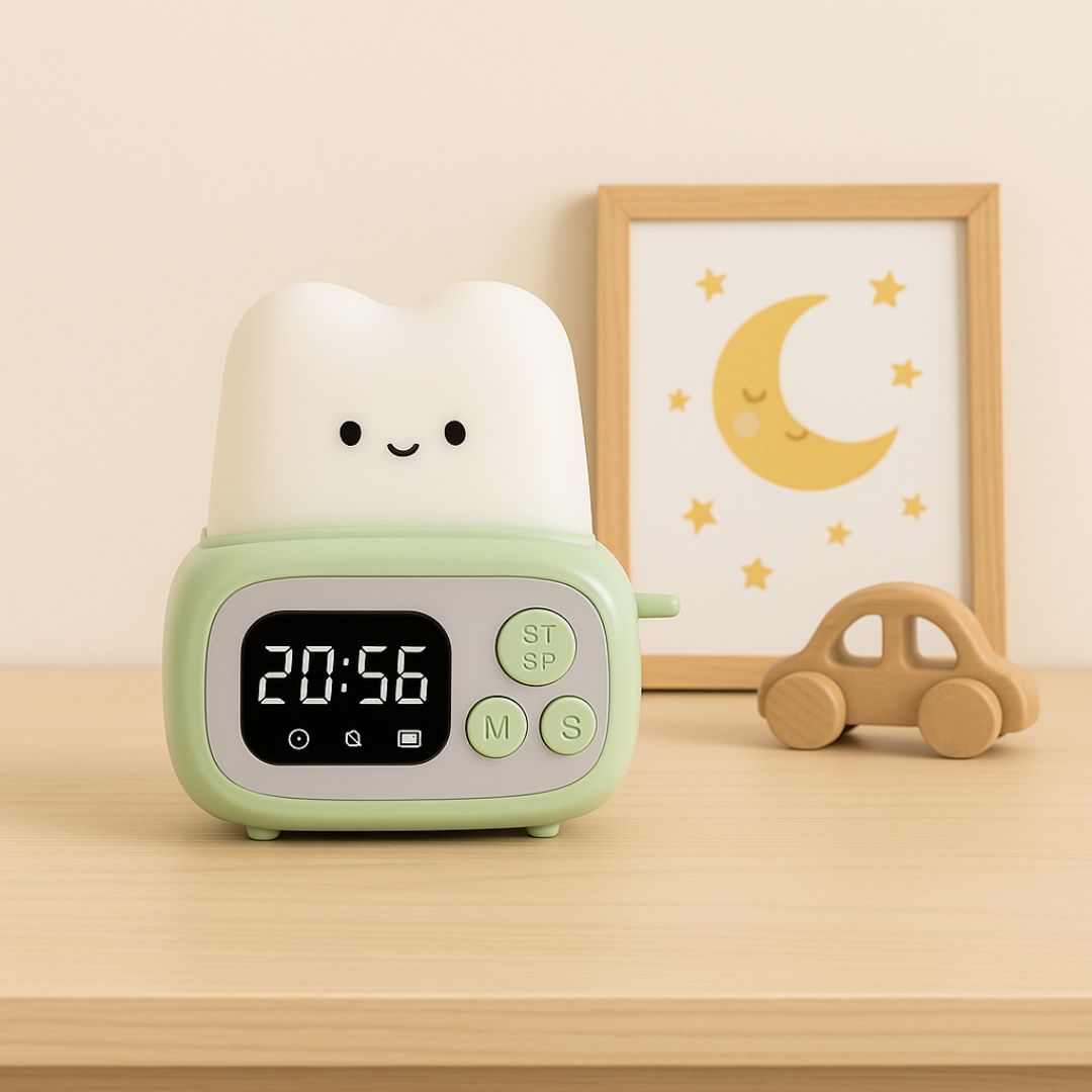 Réveil LED enfant avec écran digital allumé, vue de face
