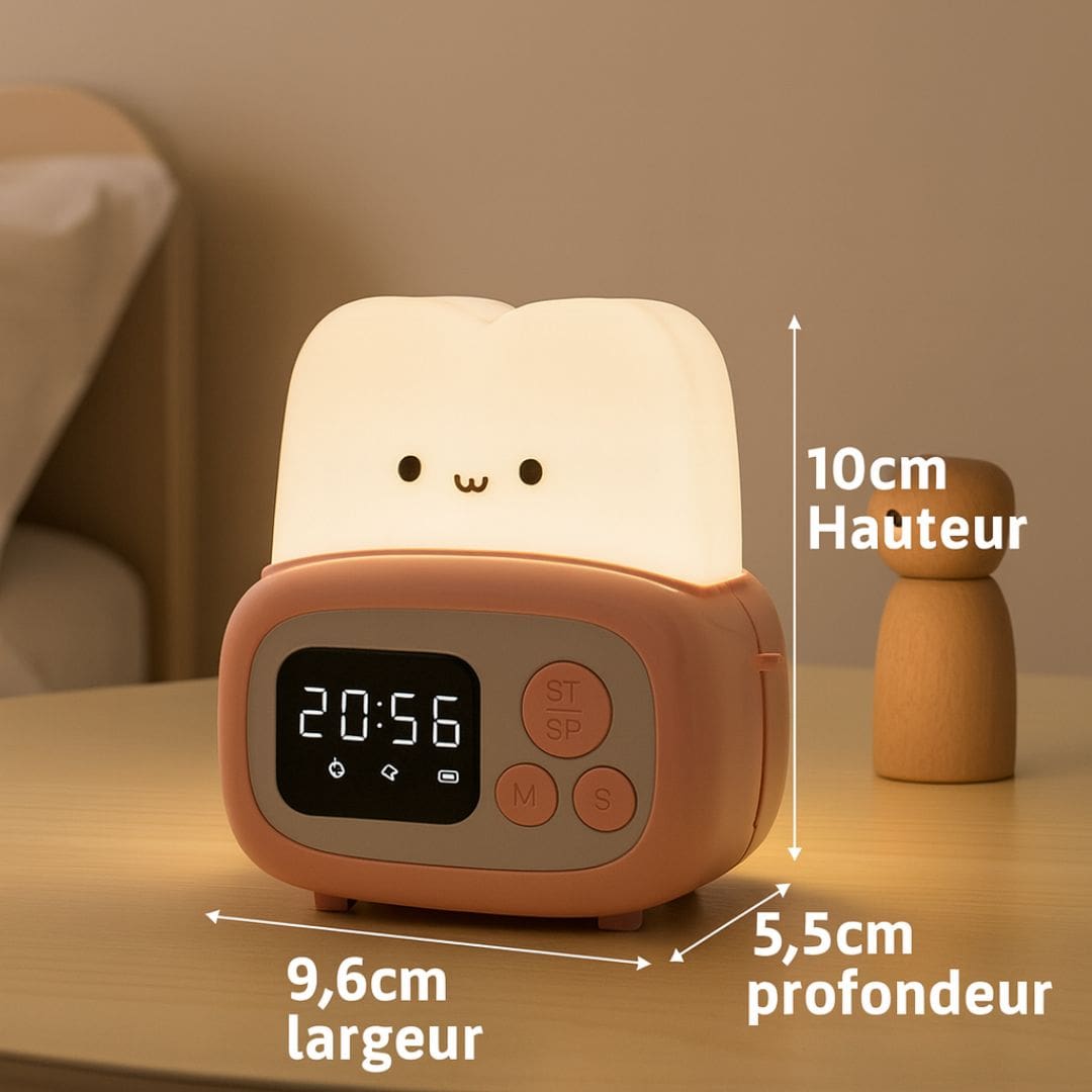 Vue arrière du réveil, montrant le compartiment à piles