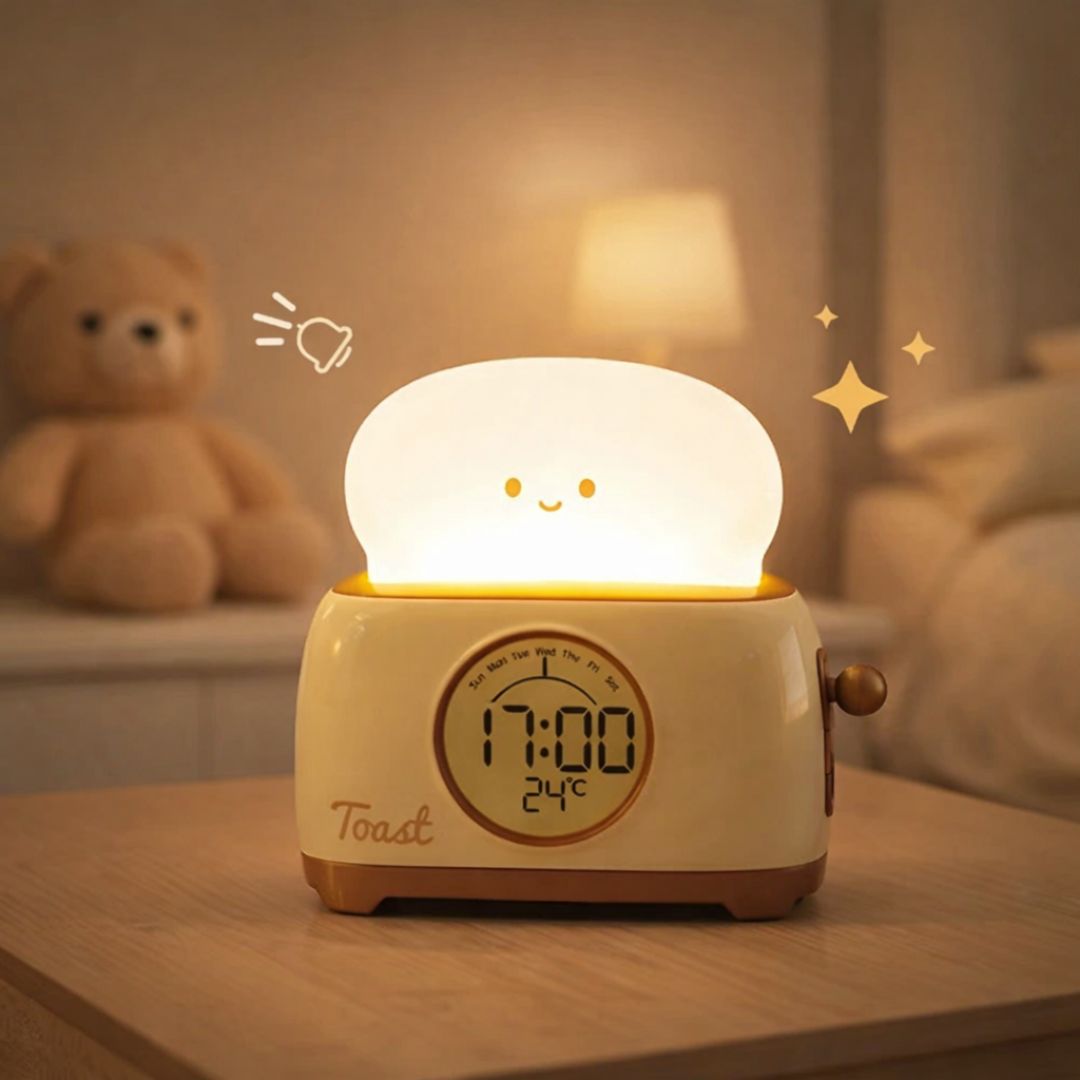 Réveil en forme de toast avec écran LED allumé