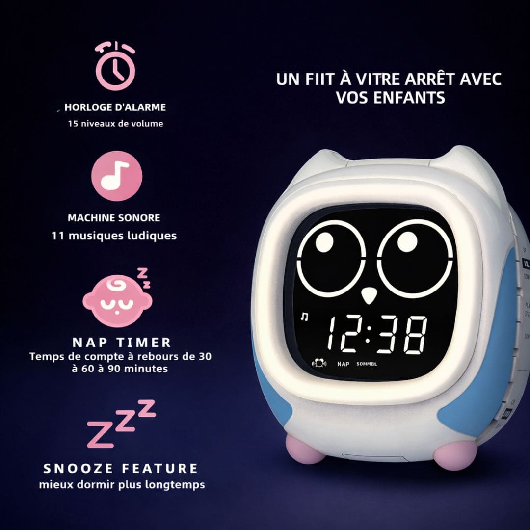 Réveil hibou avec affichage numérique et boutons visibles