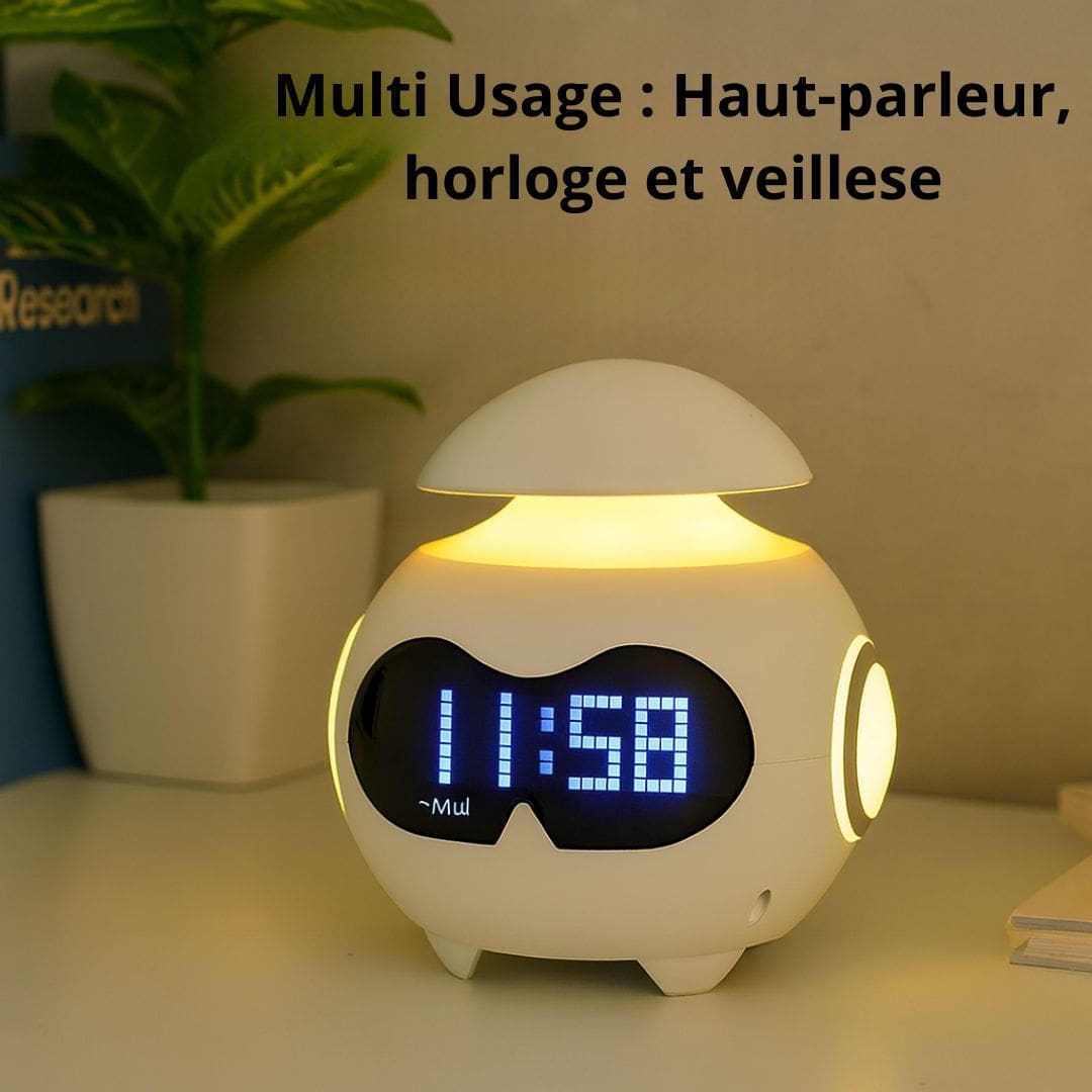 Vue latérale du réveil montrant les boutons de contrôle